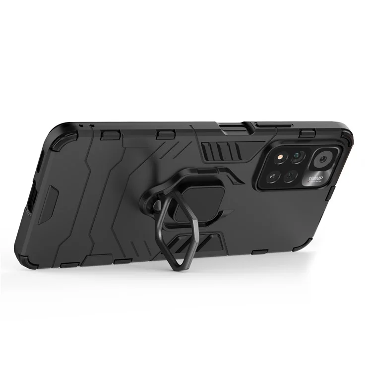 Hybrid Hard PC Soft TPU Dual Layer Shock-Absorption Cover with Ring Holder Kickstand for Xiaomi Redmi Note 11 5G (China) (MediaTek)/Note 11T 5G/Note 11S 5G - Black