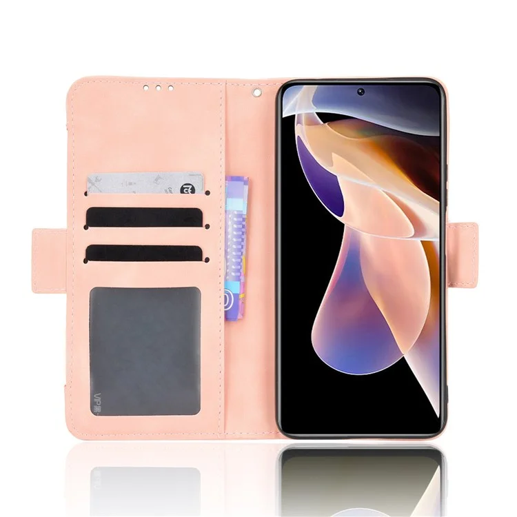 Cierre Magnético Case Resistente a Los Arañazos Múltiples Tarjetas de Diseño PU Cubierta de Cuero Con Soporte Para Xiaomi Redmi Note 11 Pro+ 5G/Redmi Note 11 Pro 5G (China) (MediaTek) - Rosado