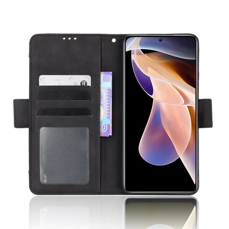 Estuche con cierre magnético resistente a los arañazos Diseño de bolsillo para tarjetas múltiples Funda de piel sintética con soporte para Xiaomi Redmi Note 11 Pro+ 5G/Redmi Note 11 Pro 5G (China) (MediaTek) - Negro