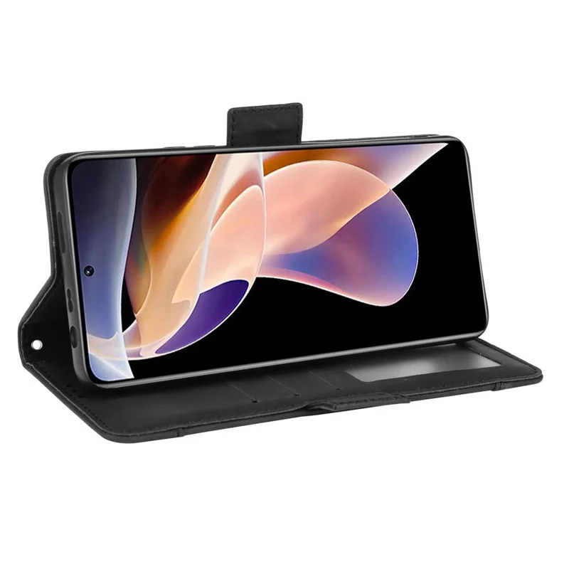 Estuche con cierre magnético resistente a los arañazos Diseño de bolsillo para tarjetas múltiples Funda de piel sintética con soporte para Xiaomi Redmi Note 11 Pro+ 5G/Redmi Note 11 Pro 5G (China) (MediaTek) - Negro