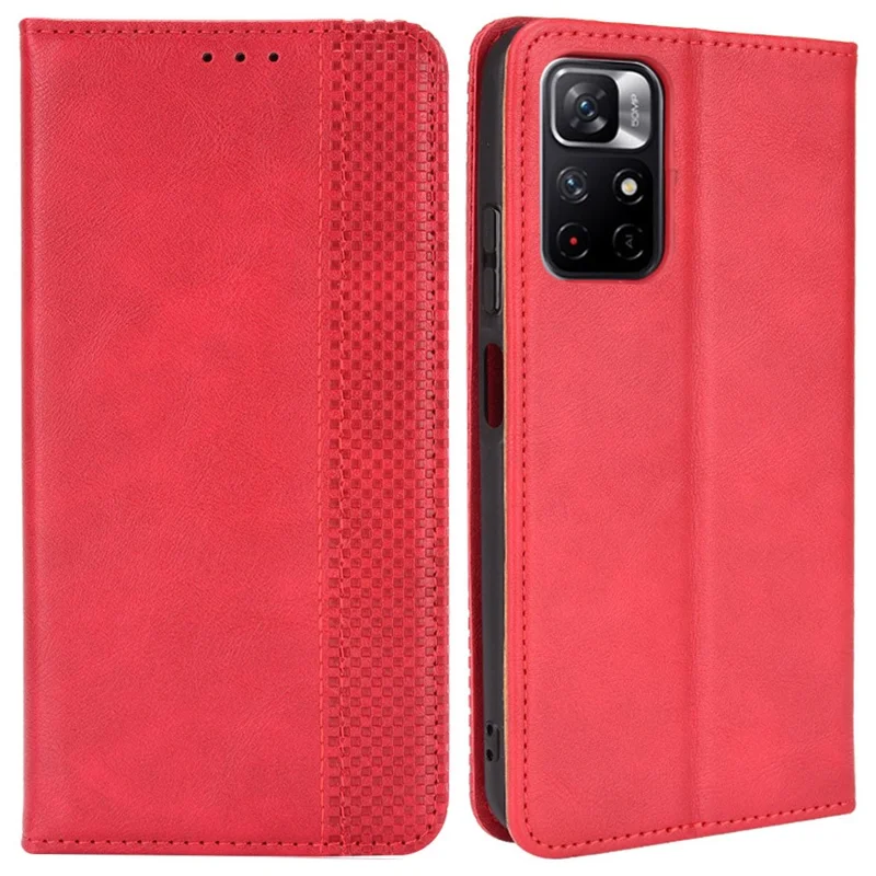 Mosaikgräns mönster Splicing Läderplånbok Stånd Magnetisk Spännes Telefon Skal Hölster för Xiaomi Redmi Note 11 5G (Kina) (MediaTek)/Note 11T 5G/Note 11S 5G - Röd