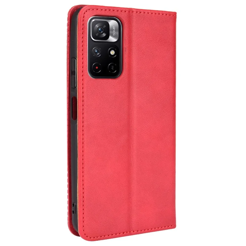 Mosaikgräns mönster Splicing Läderplånbok Stånd Magnetisk Spännes Telefon Skal Hölster för Xiaomi Redmi Note 11 5G (Kina) (MediaTek)/Note 11T 5G/Note 11S 5G - Röd