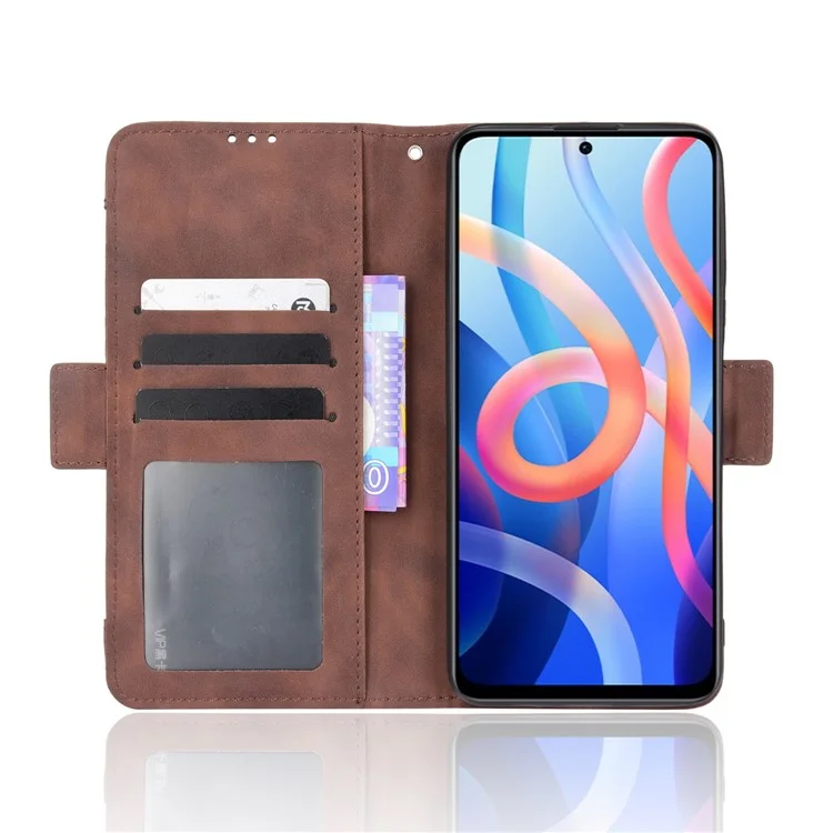 For Xiaomi Redmi Note 11 5G (China) (MediaTek)/Note 11T 5G/Note 11S 5G Magnetic Closure Anti-drop Anti-scratch Case Multiple Card Slot Design Stand PU Leather Phone Cover with Wallet - Brown