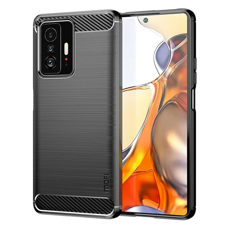 MOFI Crashed Carbon Fiber Case Case Anti-Fingerprint Anti-Scratch Soft TPU Shell Для Xiaomi 11t/11t Pro - Черный