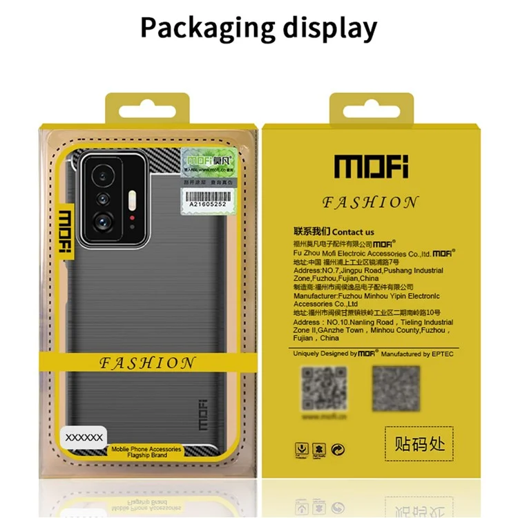 MOFI Crashed Carbon Fiber Case Case Anti-Fingerprint Anti-Scratch Soft TPU Shell Для Xiaomi 11t/11t Pro - Черный