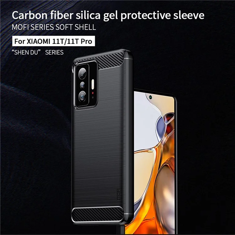 MOFI Case di Progettazione in Fibra di Carbonio Spazzolato Case Anti-fingerprint Anti-graffio di Copertura TPU Per Xiaomi 11T/11T Pro - Nero