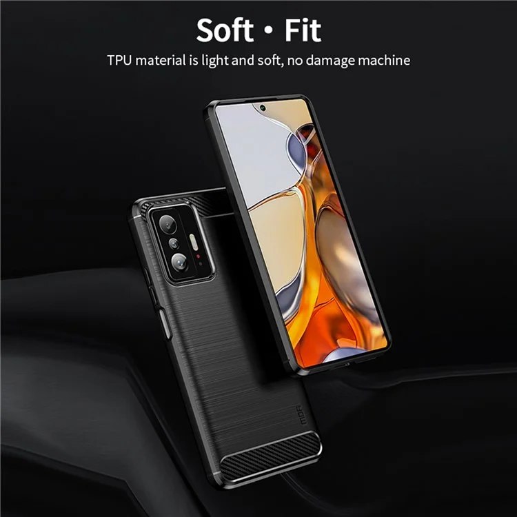 MOFI Crashed Carbon Fiber Case Case Anti-Fingerprint Anti-Scratch Soft TPU Shell Для Xiaomi 11t/11t Pro - Черный