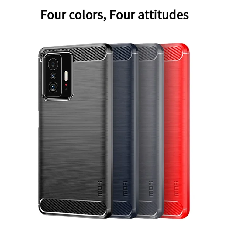 MOFI Brushed Carbon Fiber Design Case Anti-Fingerprint Anti-Scratch Soft TPU Cover Shell for Xiaomi 11T/11T Pro - Black