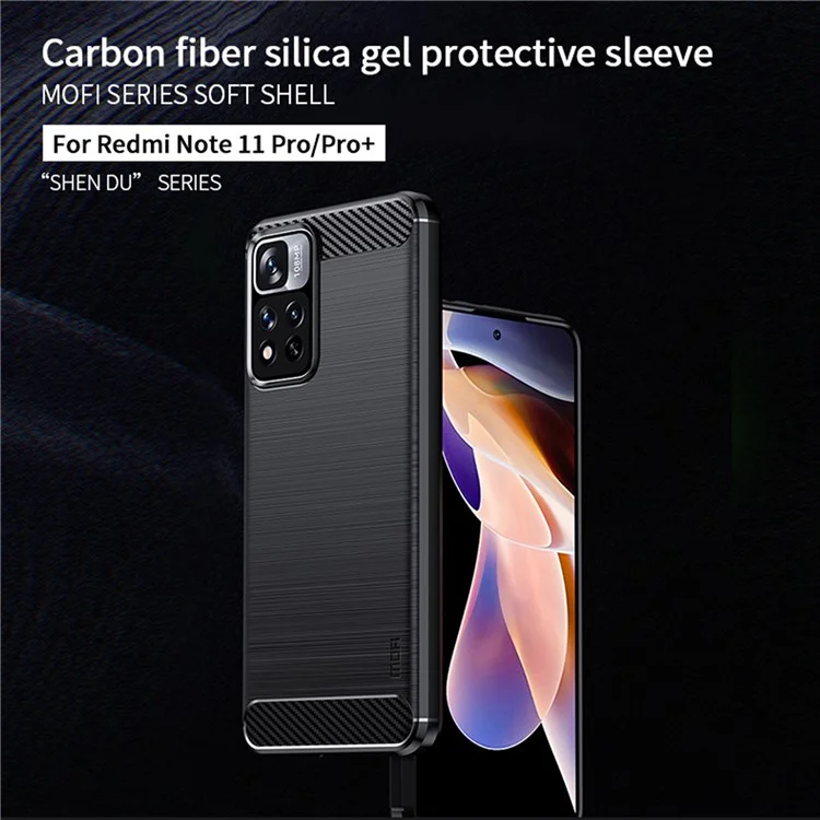 Mofi Shock -profese Carbon Fiber Cepilled Texture TPU Case de Teléfono Para Xiaomi Redmi Note 11 Pro+ 5G/Redmi Note 11 Pro 5G (China) (MediaTek) - Negro