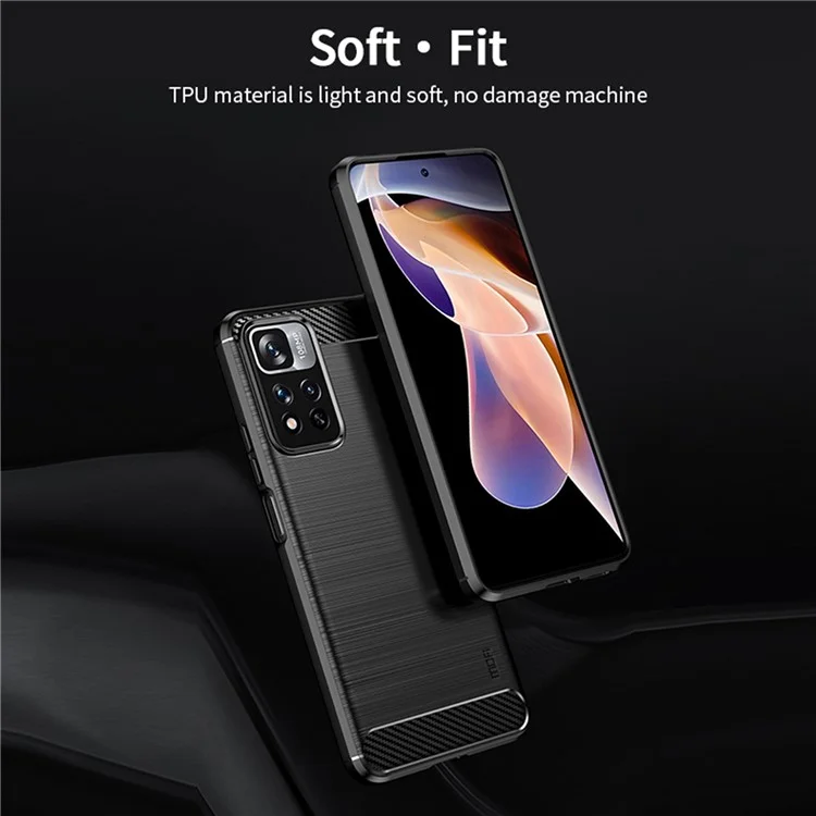 MOFI Shockproof Carbon Fiber Brushed Texture TPU Phone Case for Xiaomi Redmi Note 11 Pro+ 5G/Redmi Note 11 Pro 5G (China) (MediaTek) - Black