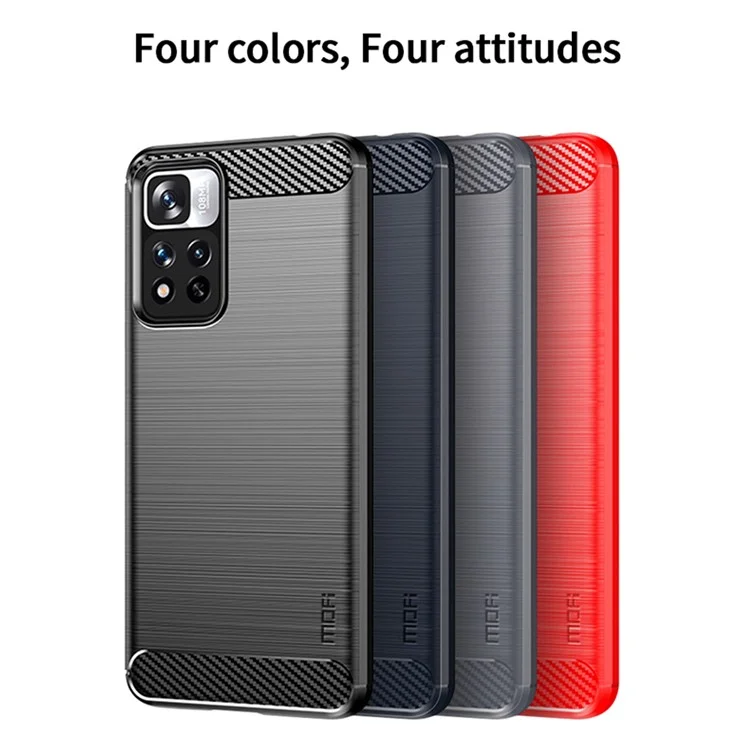 MOFI Shockproof Carbon Fiber Brushed Texture TPU Phone Case for Xiaomi Redmi Note 11 Pro+ 5G/Redmi Note 11 Pro 5G (China) (MediaTek) - Black