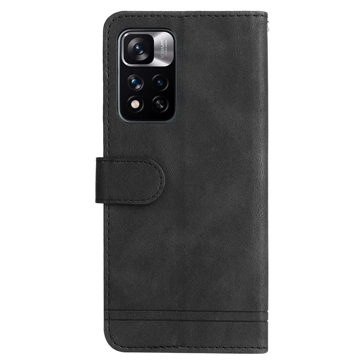 Boîtier en Cuir en Cuir-touch Stand Portefeuille Coque en Cuir Avec Motif D'arbre Décoration de Bouton en Métal Pour Xiaomi Redmi Note 11 Pro 5G (chine) (mediatek) / Note 11 Pro + 5G - le Noir