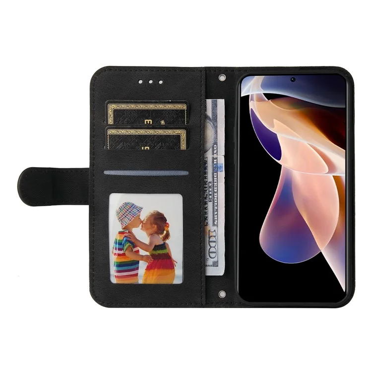 Lederhülle Haut-touch-ständer Brieftasche Lederabdeckungsschale Mit Baummuster Metalknopf Dekor Für Xiaomi Redmi Note 11 Pro 5G (China) (mediatek)/note 11 Pro+ 5G - Schwarz