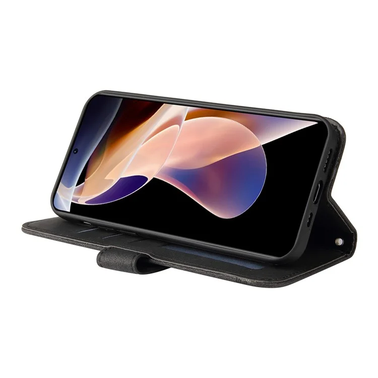 Custodia in Pelle Portafoglio Per Supporto Per Supporto Per la Pelle Guscio in Pelle Con Decorazione Per Bottone in Metallo Per Albero Per Xiaomi Redmi Note 11 Pro 5G (cina) (mediatiatek)/nota 11 Pro+ 5G - Nero