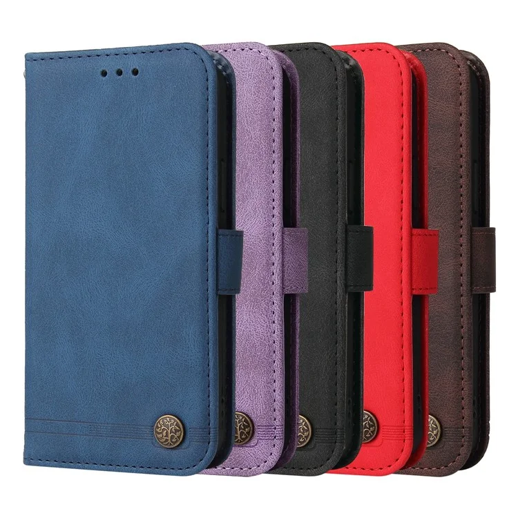 Custodia in Pelle Portafoglio Per Supporto Per Supporto Per la Pelle Guscio in Pelle Con Decorazione Per Bottone in Metallo Per Albero Per Xiaomi Redmi Note 11 Pro 5G (cina) (mediatiatek)/nota 11 Pro+ 5G - Nero