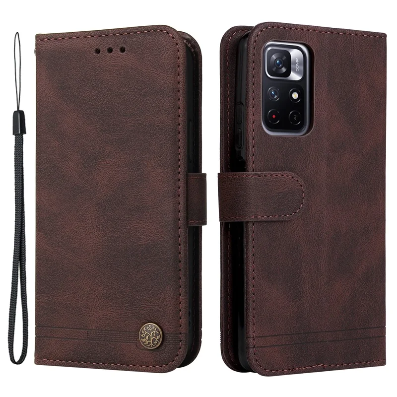 For Xiaomi Redmi Note 11 5G (China) (Mediatek) / Note 11T 5G / Note 11S 5G Leather Wallet Cases Skin Touch Phone Cover Stand with Strap - Brown