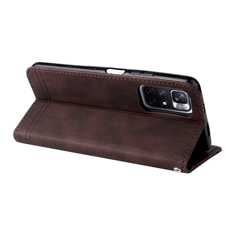 For Xiaomi Redmi Note 11 5G (China) (Mediatek) / Note 11T 5G / Note 11S 5G Leather Wallet Cases Skin Touch Phone Cover Stand with Strap - Brown
