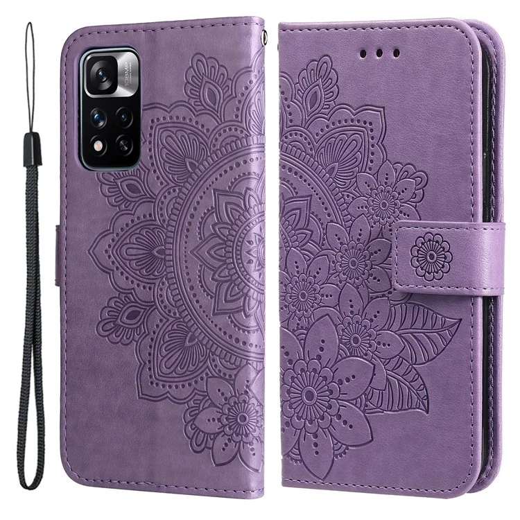 Imprinting Flower Pattern Wallet Leather Protective Phone Case Shell with Foldable Stand for Xiaomi Redmi Note 11 Pro 5G (China) (MediaTek)/Note 11 Pro+ 5G - Purple