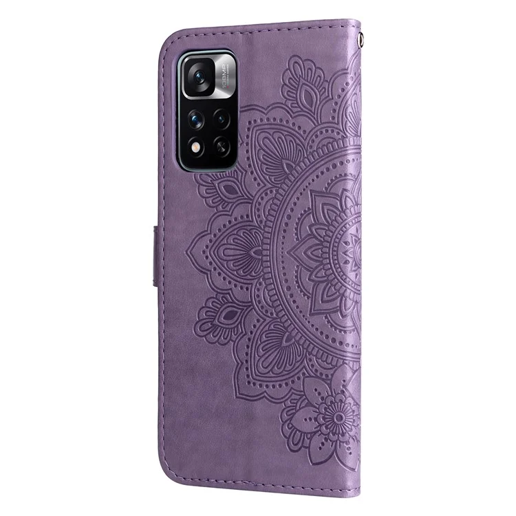 Imprinting Flower Pattern Wallet Leather Protective Phone Case Shell with Foldable Stand for Xiaomi Redmi Note 11 Pro 5G (China) (MediaTek)/Note 11 Pro+ 5G - Purple