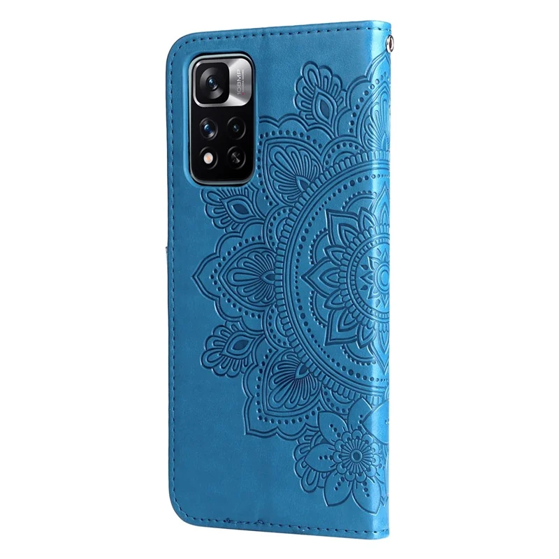 Imprinting Flower Pattern Wallet Leather Protective Phone Case Shell with Foldable Stand for Xiaomi Redmi Note 11 Pro 5G (China) (MediaTek)/Note 11 Pro+ 5G - Blue