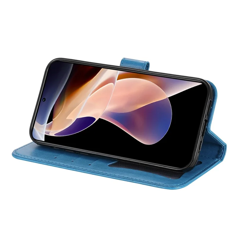 Imprinting Flower Pattern Wallet Leather Protective Phone Case Shell with Foldable Stand for Xiaomi Redmi Note 11 Pro 5G (China) (MediaTek)/Note 11 Pro+ 5G - Blue