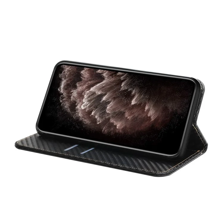 Anti-riscos Fibra De Carbono Textura Flip Magnética Auto-absorvido Carteira PU Capa De Couro PU Capa Com Alça De Mão Para Xiaomi Poco X3 / Poco X3 NFC / Poco X3 Pro - Preto