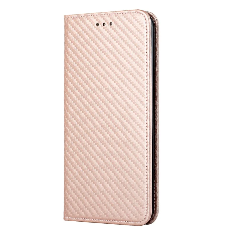Texture De La Fibre De Carbone Anti-rayures Flip Magnetic Auto-absorbé Stand Porte-boîtier Couverture En Cuir Avec Bracelet À La Main Pour Xiaomi Poco X3 / Poco X3 NFC / POCO X3 PRO - Or Rose