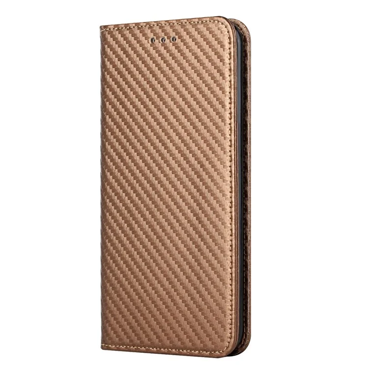 Funda De Fibra De Carbono Anti-arañazos Flip Magnético Autorbido Automático De La Carpeta PU Funda De Cuero De La PU Con La Correa De Mano Para Xiaomi POCO X3 / POCO X3 NFC / POCO X3 PRO - Marrón