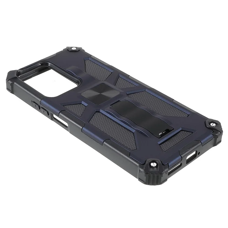 For Xiaomi 11T/11T Pro Military Grade Built-in Kickstand Hybrid Hard PC Soft TPU Anti-fall Protective Phone Case Cover - Blue