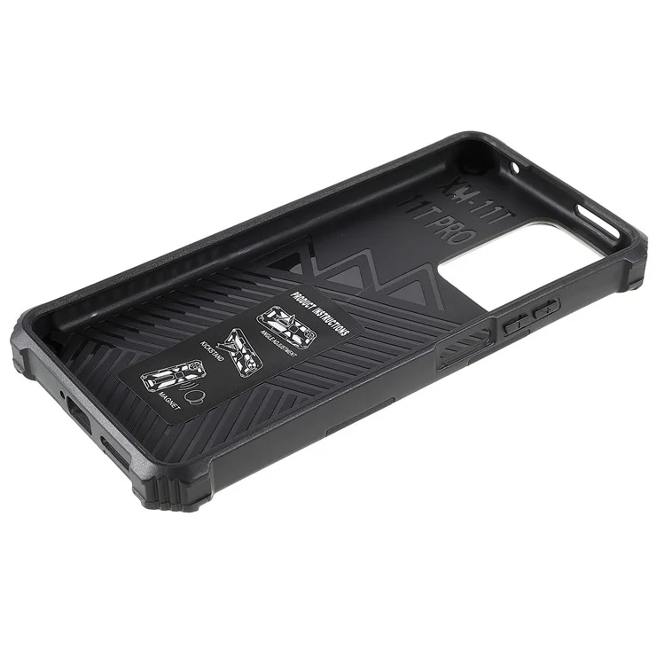 For Xiaomi 11T/11T Pro Military Grade Built-in Kickstand Hybrid Hard PC Soft TPU Anti-fall Protective Phone Case Cover - Blue
