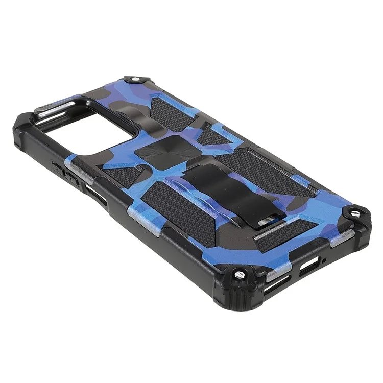 Anti-scratch Built-in Kickstand Camouflage Design Drop-proof Phone Case Shell for Xiaomi 11T/11T Pro - Dark Blue