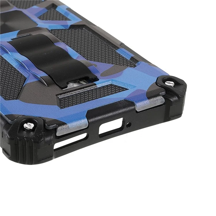 Anti-scratch Built-in Kickstand Camouflage Design Drop-proof Phone Case Shell for Xiaomi 11T/11T Pro - Dark Blue