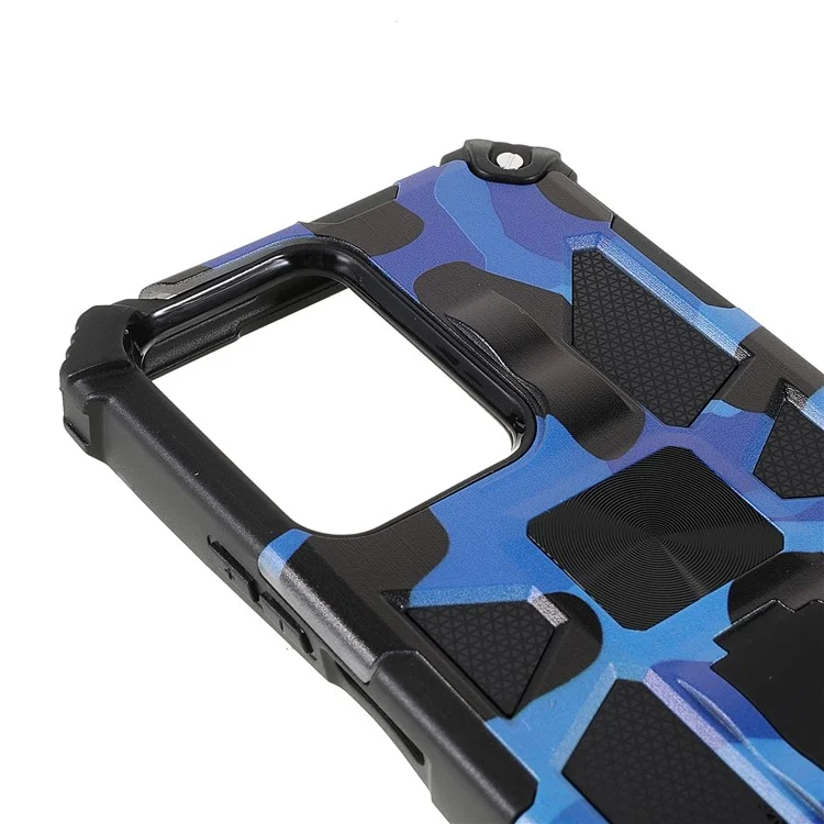 Anti-scratch Built-in Kickstand Camouflage Design Drop-proof Phone Case Shell for Xiaomi 11T/11T Pro - Dark Blue