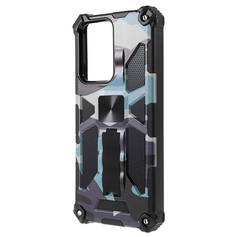 Anti-scratch Built-in Kickstand Camouflage Design Drop-proof Phone Case Shell for Xiaomi 11T/11T Pro - Blue