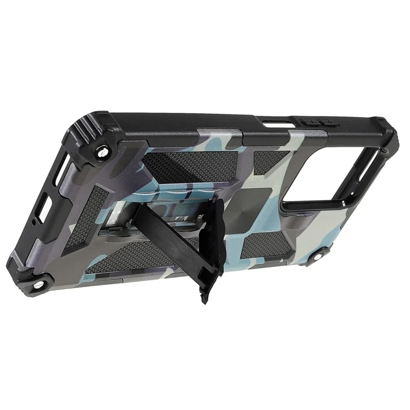 Anti-scratch Built-in Kickstand Camouflage Design Drop-proof Phone Case Shell for Xiaomi 11T/11T Pro - Blue