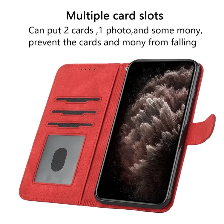 YX0010 Impression de Lignes de Lossification PU PU le Cuir Téléphone Boîte de Portefeuille Salle de Porte-goutte Avec Sangle de Poignet Pour Xiaomi Redmi Note 10 4g / Note 10S - Rouge