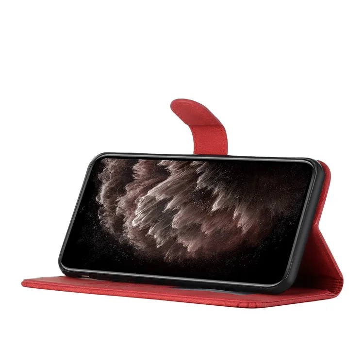 YX0010 Impression de Lignes de Lossification PU PU le Cuir Téléphone Boîte de Portefeuille Salle de Porte-goutte Avec Sangle de Poignet Pour Xiaomi Redmi Note 10 4g / Note 10S - Rouge