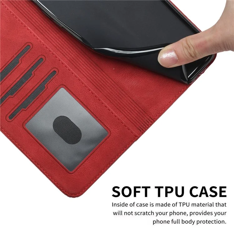 YX0010 Impresión de Líneas de Rombo PU Case de Cuero Pulado Prespresa Profunda Cubierta de Soporte Con Correa Para la Muñeca Para Xiaomi Redmi Nota 10 4g/nota 10s - Rojo