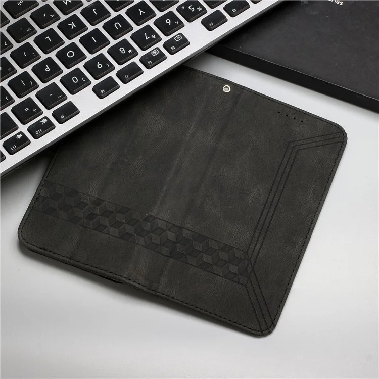 YX0010 Drucken Von Rhombus-linien Haut-touch-schutzhülle Wallet Wallet Mit Stand Für Xiaomi Redmi Anmerkung 10 Pro 4G (indien)/(global) - Schwarz