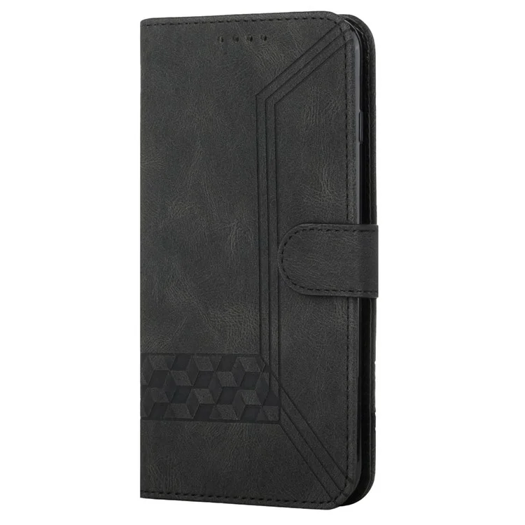 YX0010 Drucken Von Rhombus-linien Haut-touch-schutzhülle Wallet Wallet Mit Stand Für Xiaomi Redmi Anmerkung 10 Pro 4G (indien)/(global) - Schwarz