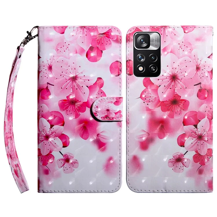 Standfunktion 3D -musterdruck PU Leder Flip Wallet Wective Deckung Mit Riemen Für Xiaomi Redmi Note 11 Pro 5G (China) (MediaTek)/11 Pro+ 5G - Pfirsichblüte