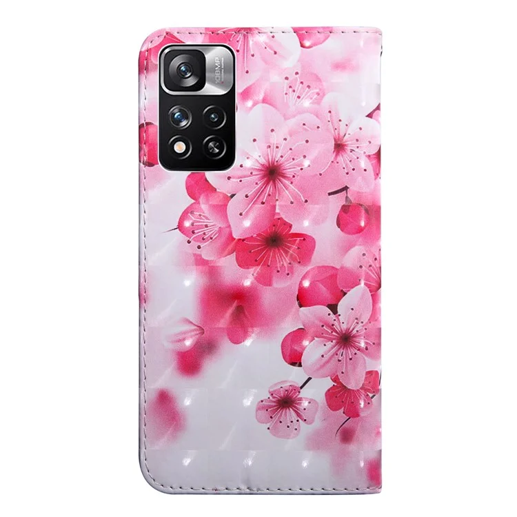 Standfunktion 3D -musterdruck PU Leder Flip Wallet Wective Deckung Mit Riemen Für Xiaomi Redmi Note 11 Pro 5G (China) (MediaTek)/11 Pro+ 5G - Pfirsichblüte