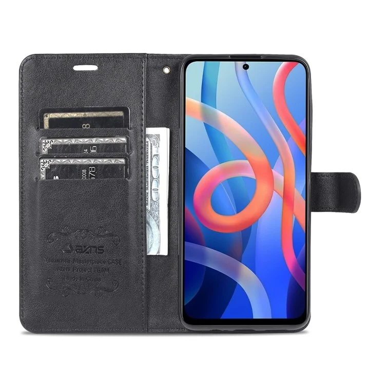 AZNS for Xiaomi Redmi Note 11 5G (China) (MediaTek)/Note 11T 5G/Note 11S 5G PU Leather Anti-Drop Dual-Sided Magnetic Clasp Wallet Holder Design Phone Case - Black