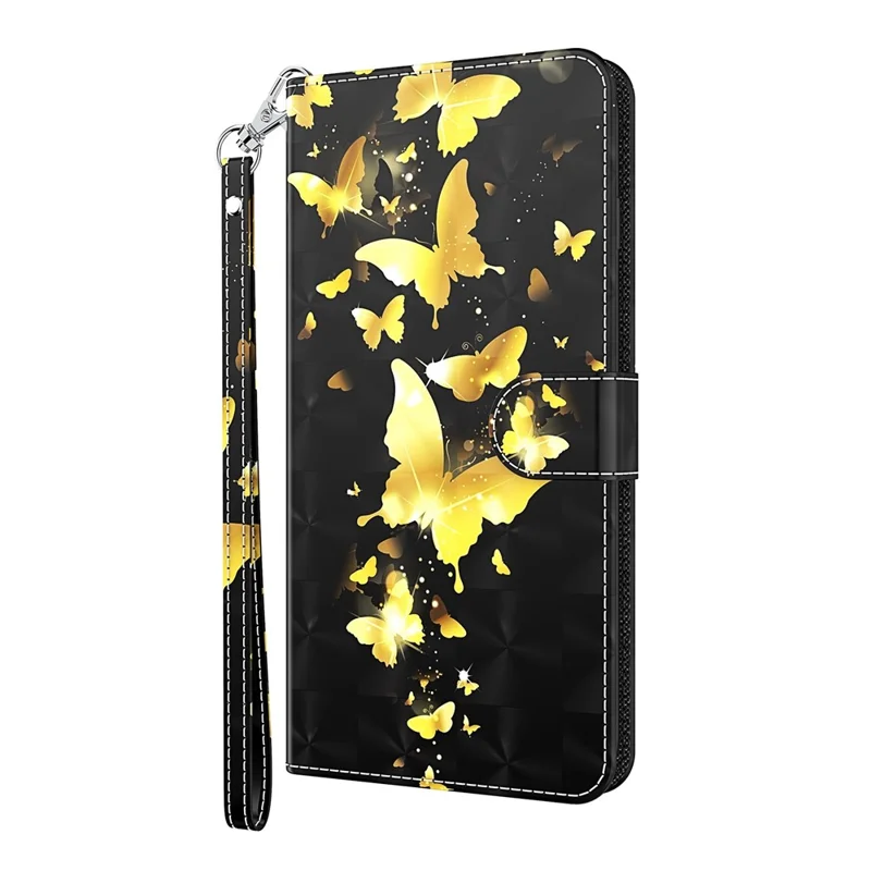 For Xiaomi Redmi Note 11 5G (China) (MediaTek)/Note 11T 5G/Note 11S 5G 3D Pattern Printing Magnetic PU Leather Wallet Stand Book Cover with Strap - Golden Butterfly