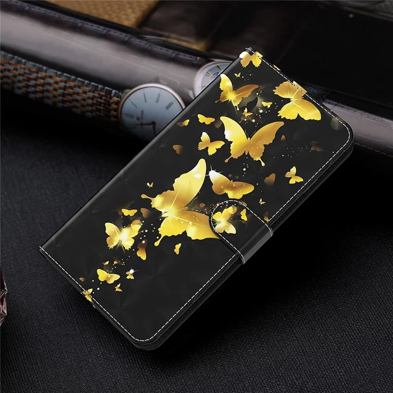 For Xiaomi Redmi Note 11 5G (China) (MediaTek)/Note 11T 5G/Note 11S 5G 3D Pattern Printing Magnetic PU Leather Wallet Stand Book Cover with Strap - Golden Butterfly