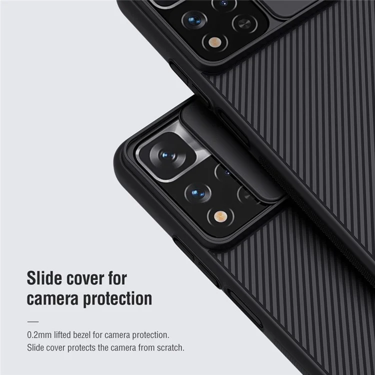 NILLKIN CamShield Slide Camera Cover Drop-proof Accurate Cutouts PC Hard Phone Cover Case per Xiaomi Redmi Note 11 Pro 5G (Cina) (MediaTek)/11 Pro+ 5G - Blu
