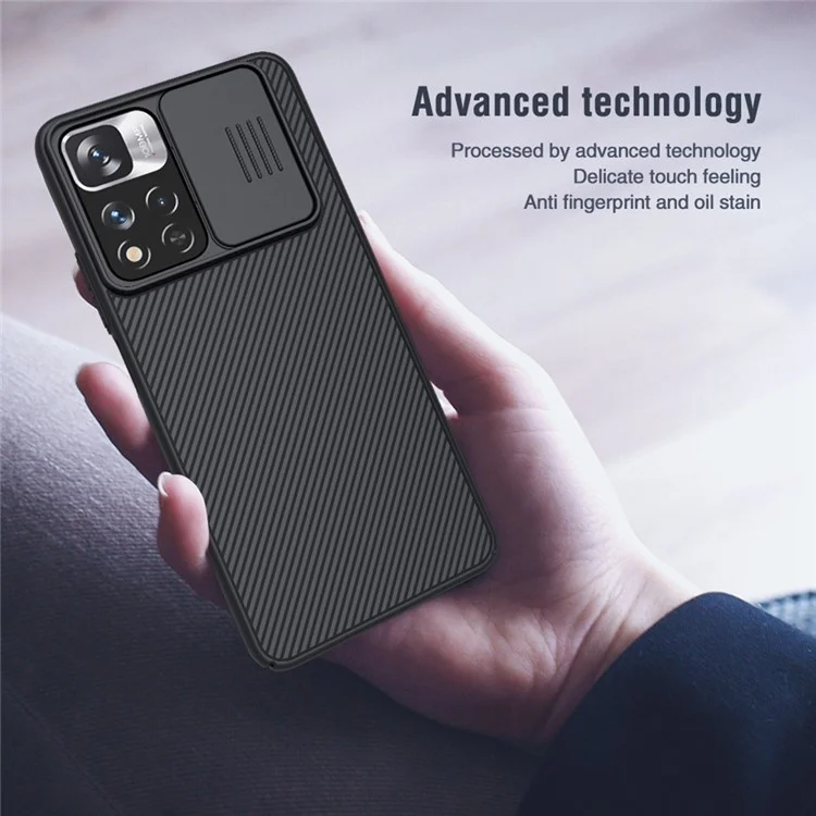 NILLKIN CamShield Slide Camera Cover Drop-proof Accurate Cutouts PC Hard Phone Cover Case per Xiaomi Redmi Note 11 Pro 5G (Cina) (MediaTek)/11 Pro+ 5G - Blu