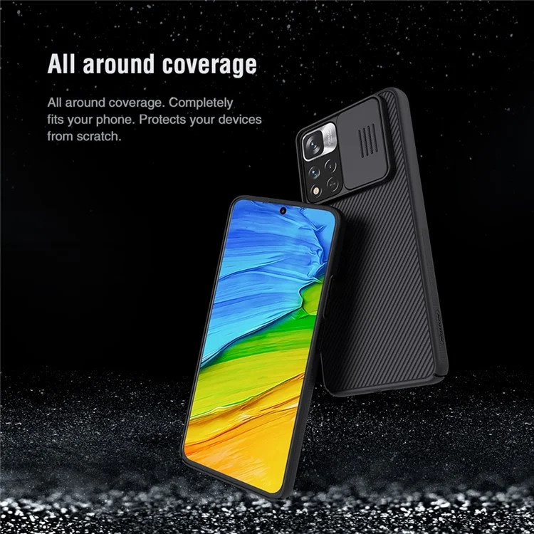 NILLKIN CamShield Slide Camera Cover Drop-proof Accurate Cutouts PC Hard Phone Cover Case per Xiaomi Redmi Note 11 Pro 5G (Cina) (MediaTek)/11 Pro+ 5G - Blu