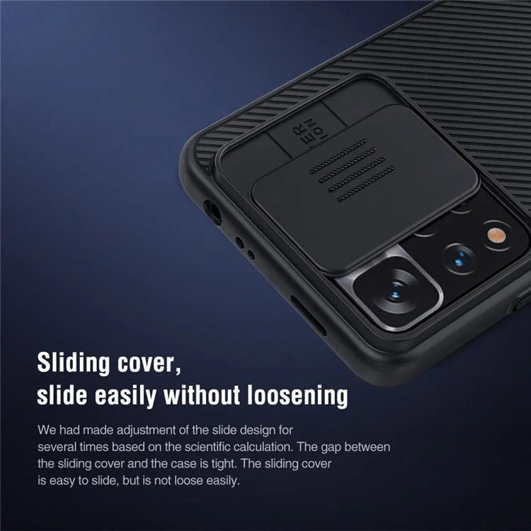 NILLKIN CamShield Slide Camera Cover Drop-proof Accurate Cutouts PC Hard Phone Cover Case per Xiaomi Redmi Note 11 Pro 5G (Cina) (MediaTek)/11 Pro+ 5G - Blu