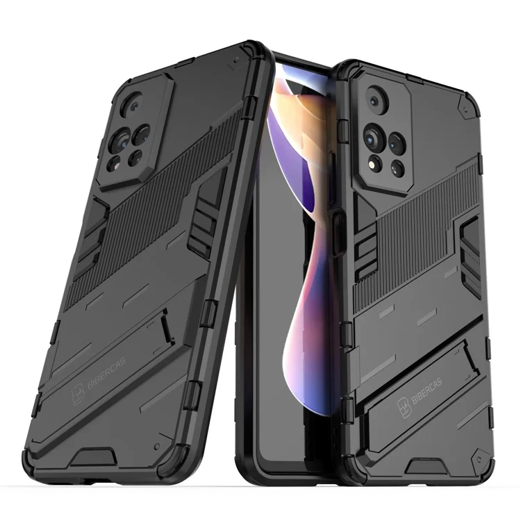 Shockproof Soft TPU Hard PC Back Scratch-Resistant Cover with Kickstand for Xiaomi Redmi Note 11 Pro 5G (China) (MediaTek)/11 Pro+ 5G - Black